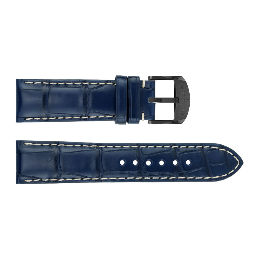 Breitling 20mm Inlet Blue Leather OEM Watch Strap with Pattern 1015P