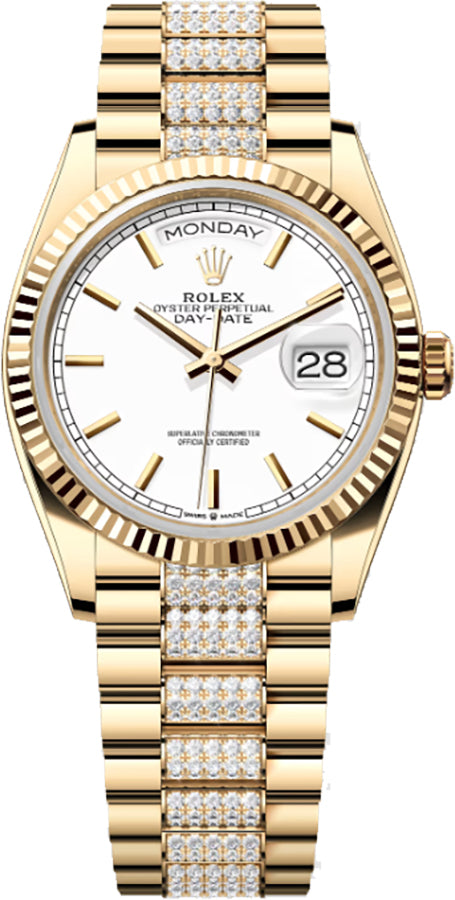 Rolex Day-Date Diamond President Bracelet White Dial Unisex Watch 128238-0082