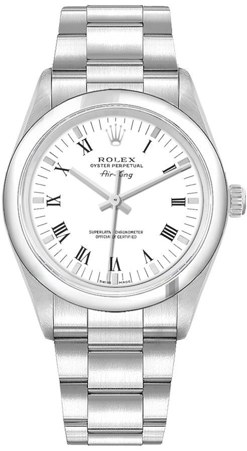 Rolex Oyster Perpetual 34 Air King White Roman Index Dial Women's Watch 14000