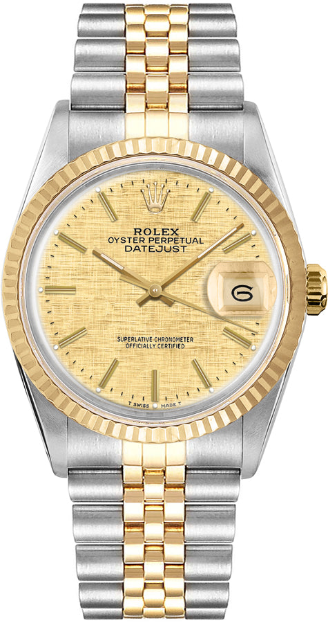 Rolex Datejust 36 Champagne Linen Dial Unisex Watch 16013 – www
