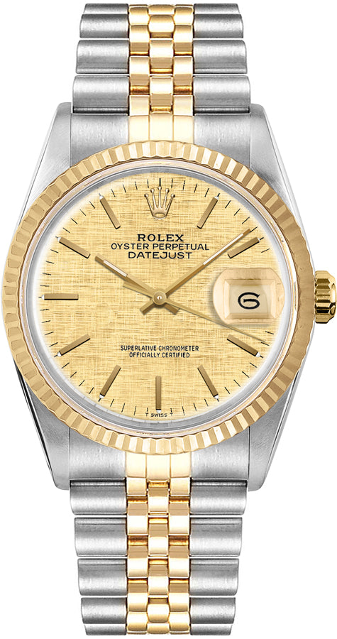 Rolex Datejust 36 Champagne Linen Dial Unisex Watch 16013