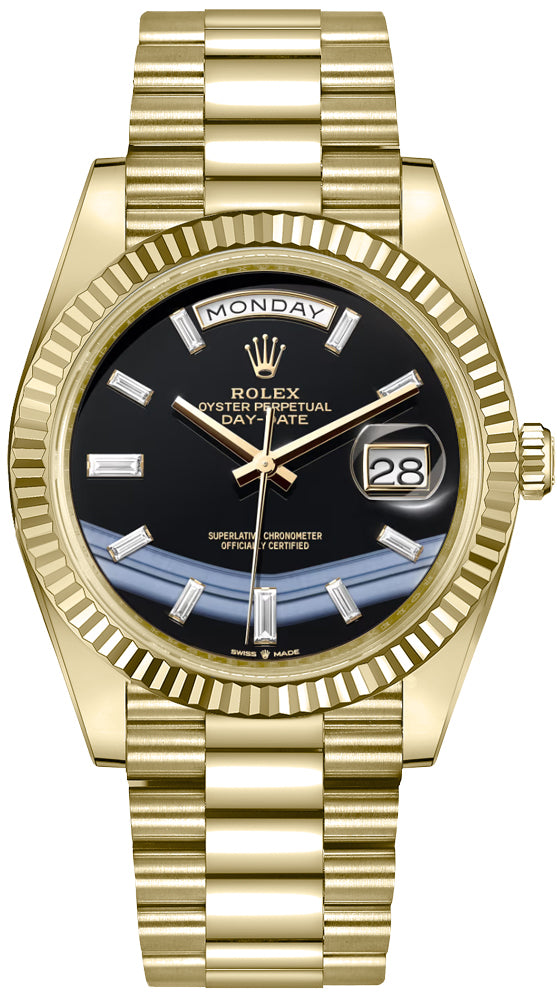 Rolex Day-Date 40 Onyx Dial Baguette Diamonds Men's Watch 228238-0059