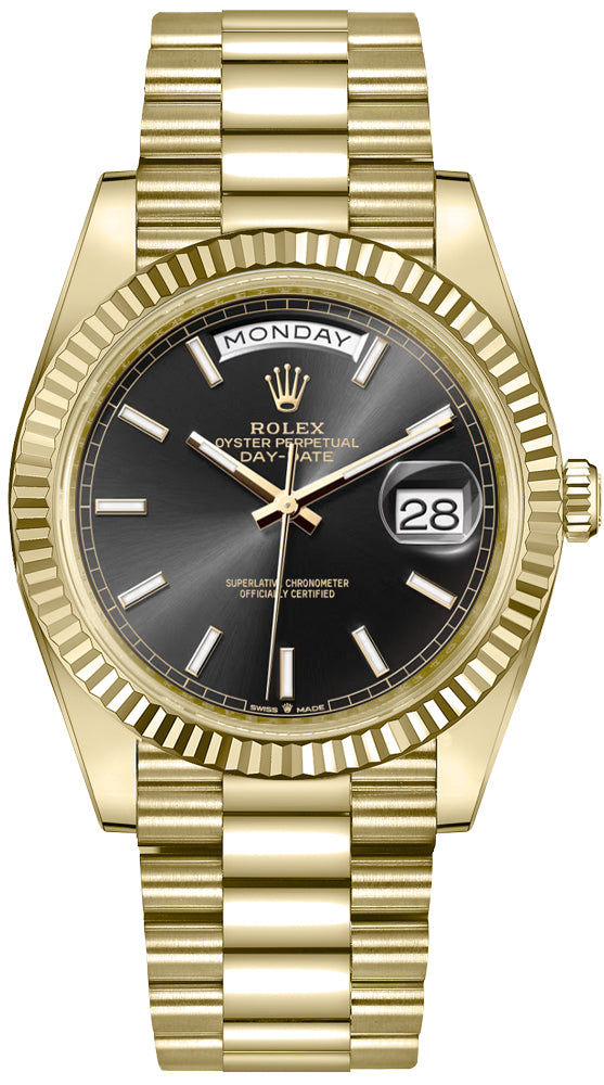Rolex Day-Date 40 Bright Black Dial Yellow Gold Men's Watch 228238-0067