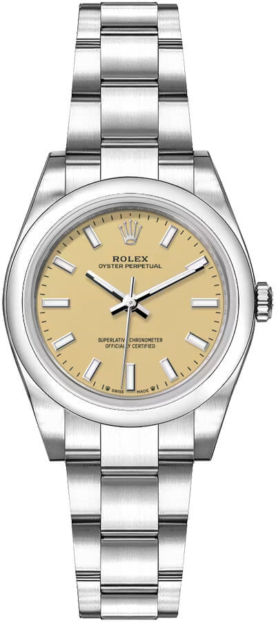 Rolex Oyster Perpetual 28 Beige Dial Domed Bezel Women's Watch 276200-0007