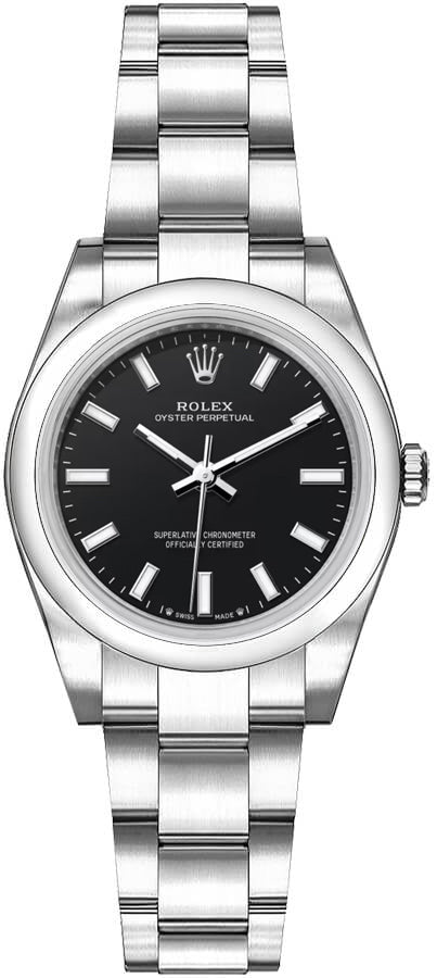 Rolex Oyster Perpetual 28 Black Dial Domed Bezel Women's Watch 276200-0010