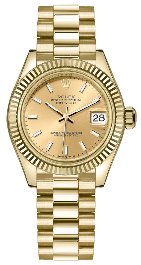 Rolex Datejust 31 18k Yellow Gold President Bracelet Women's Watch 278278-0040