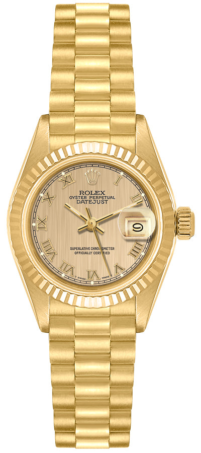 Rolex Lady-Datejust 26 Yellow Gold President Bracelet Women's Watch 69178