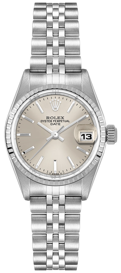 Rolex Oyster Perpetual Date Silver Index Dial Steel Women's Watch 6924