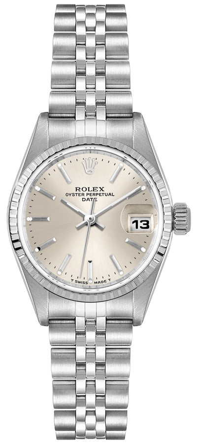 Rolex Oyster Perpetual Date Silver Index Dial Steel Women's Watch 69240