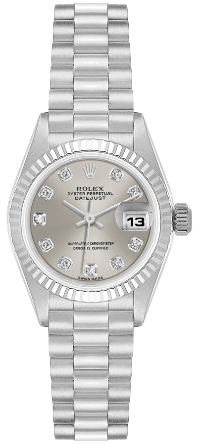 Rolex Lady-Datejust 26 Fluted Bezel White Gold Women's Watch 79179