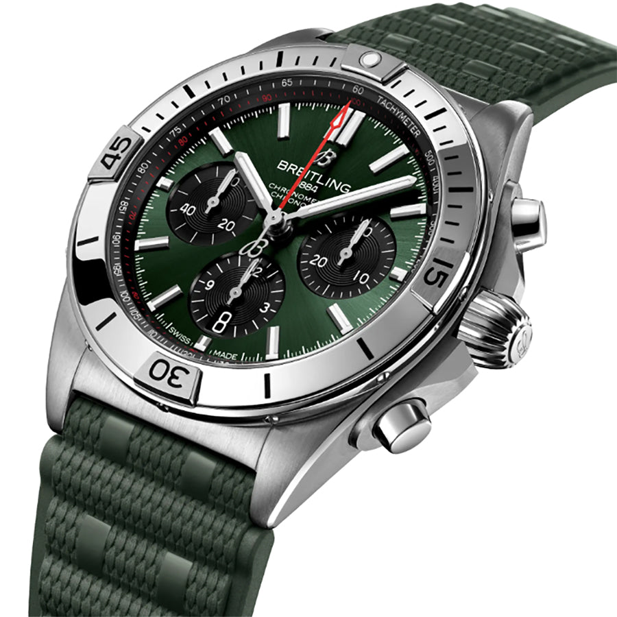 Breitling Chronomat B01 42 Green Rubber Strap Men's Watch AB0134101L2S1