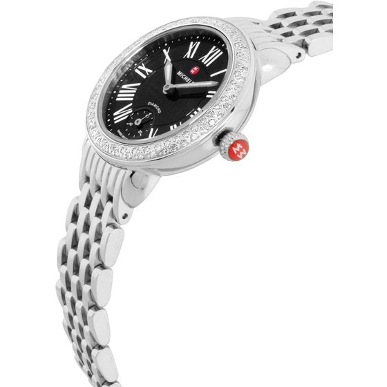 Michele Serein 12 Black Dial Stainless & Diamond Ladies Watch MWW21E000018