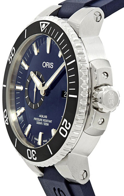 Oris Aquis Small Second, Date Blue Rubber Strap Men's Watch 74377334135RS-BLUE