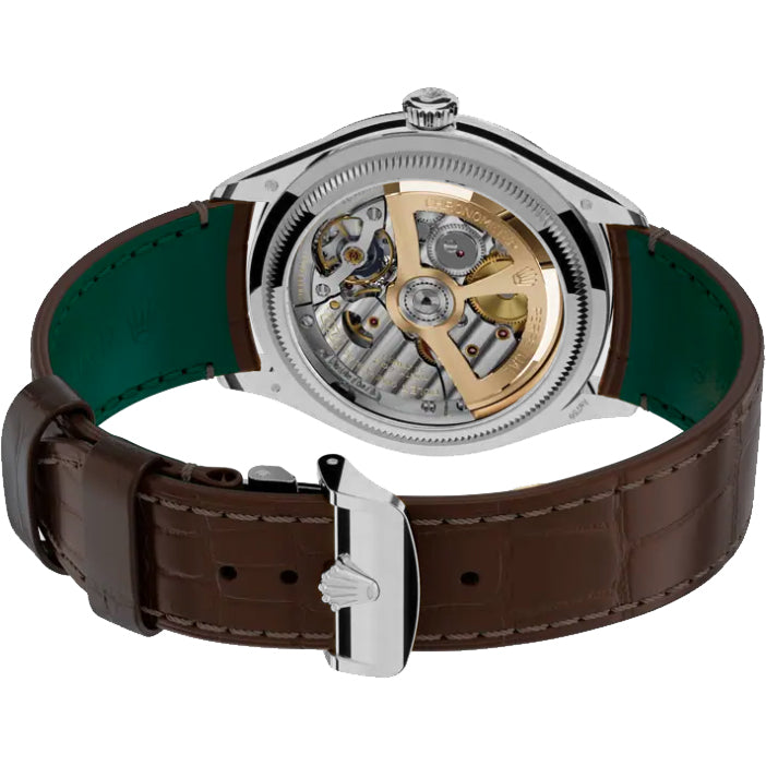 Rolex 1908 White Dial Brown Leather Strap 39mm Men's Watch 52509-0006