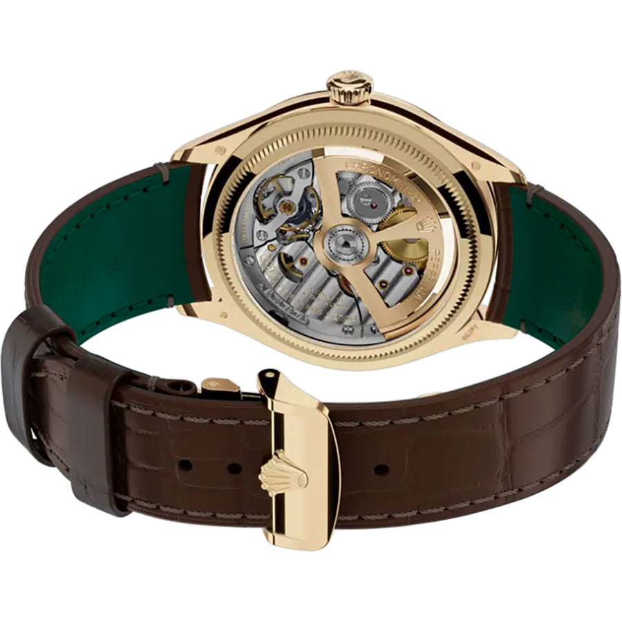 Rolex 1908 Solid 18k Yellow Gold Brown Leather Strap Men's Watch 52508-0006