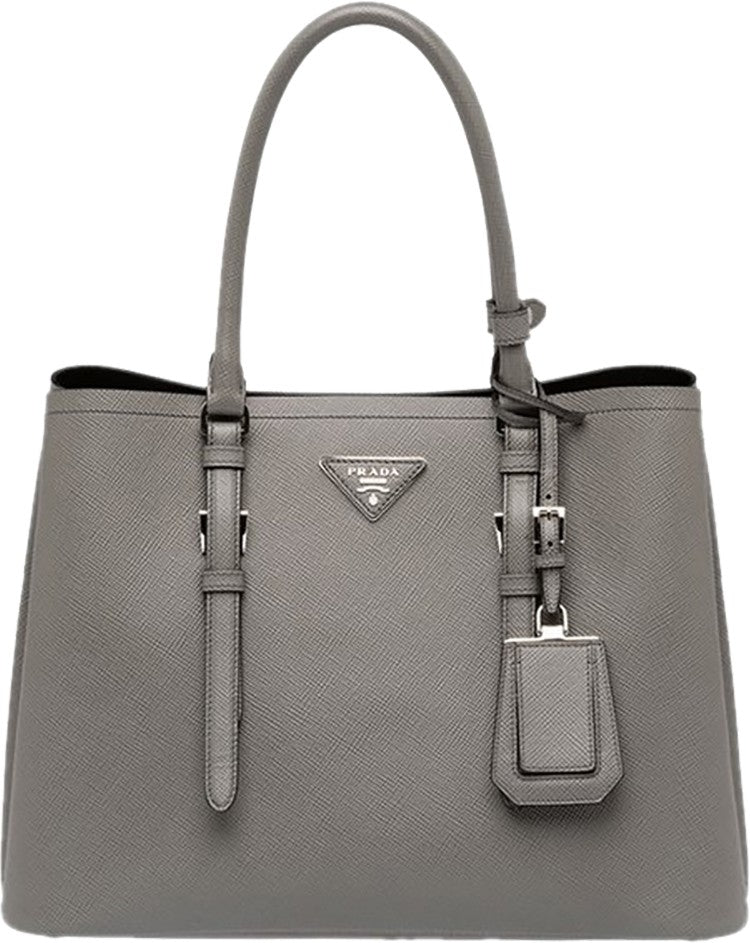 Women's Prada Grey Saffiano Cuir Double Medium Tote Bag