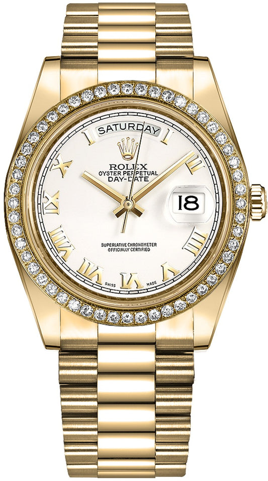 Rolex Day-Date 41 White Roman Numeral Dial Gold Watch 218348