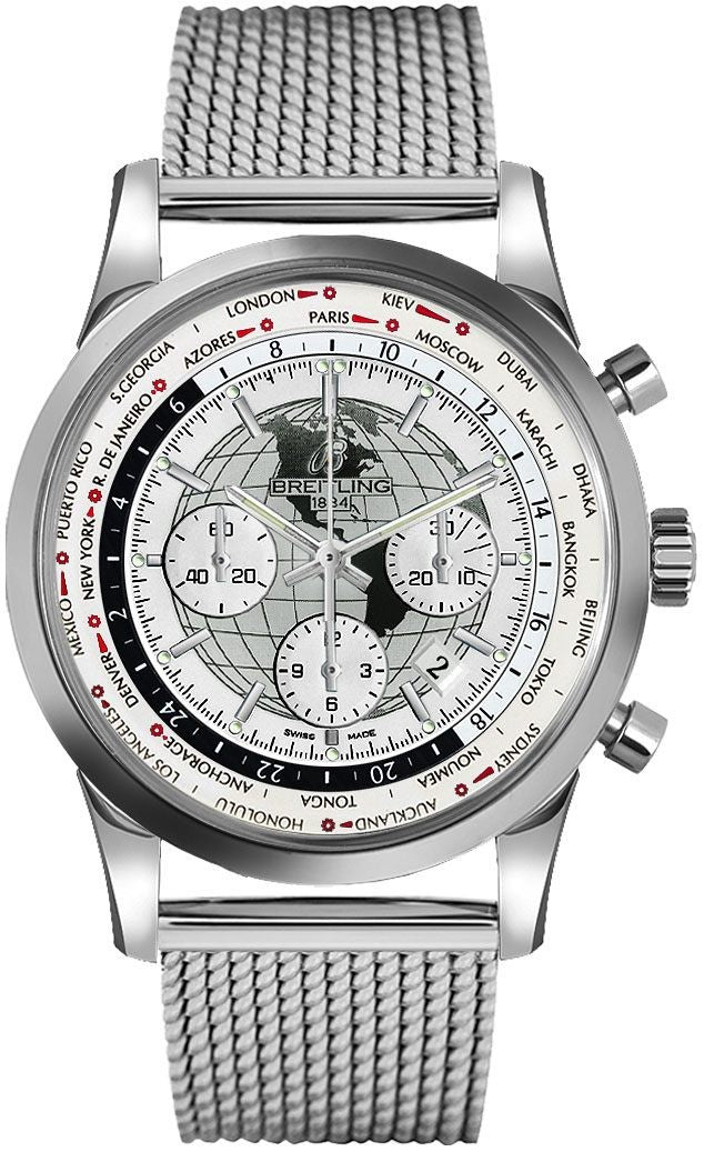 Breitling Transocean Chronograph Unitime Polar White Dial Men's Watch AB0510U0/A790-152A