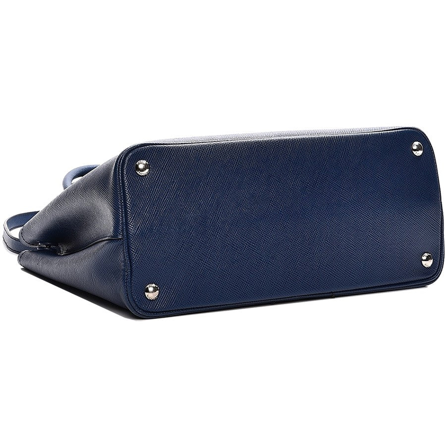 Prada Saffiano Cuir Double Medium Tote Bag in Blue