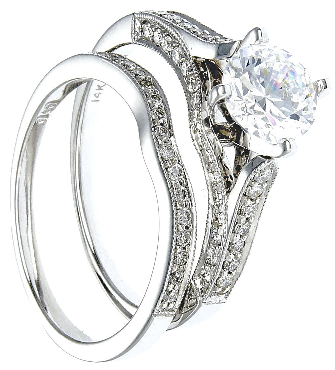 Diamond Wedding Ring Set, .40 Carat Diamonds on 14k White Gold RWG150