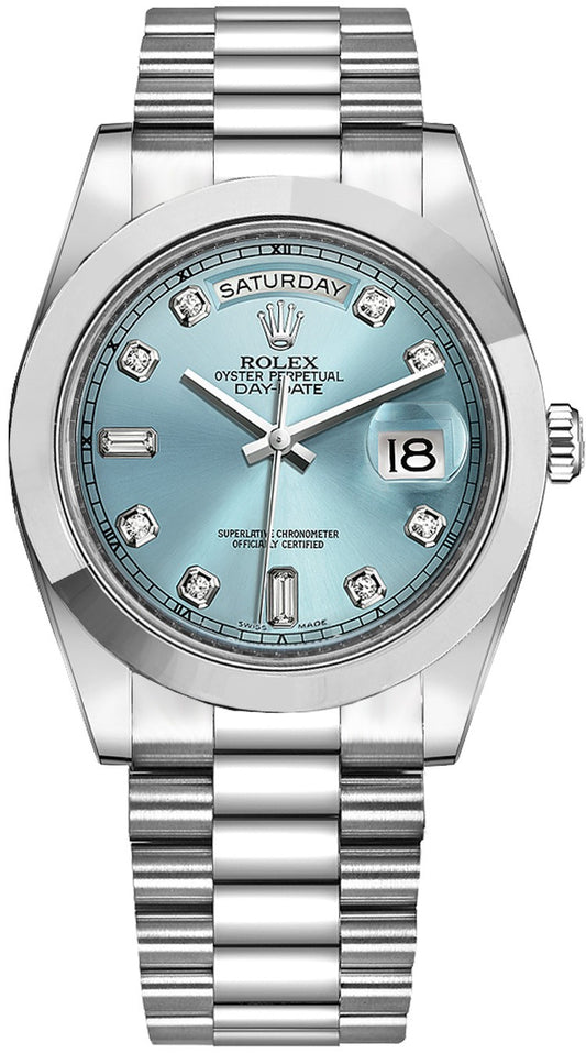 Rolex Day-Date 41 Ice Blue Diamond Dial Platinum Men's Watch 218206-0009