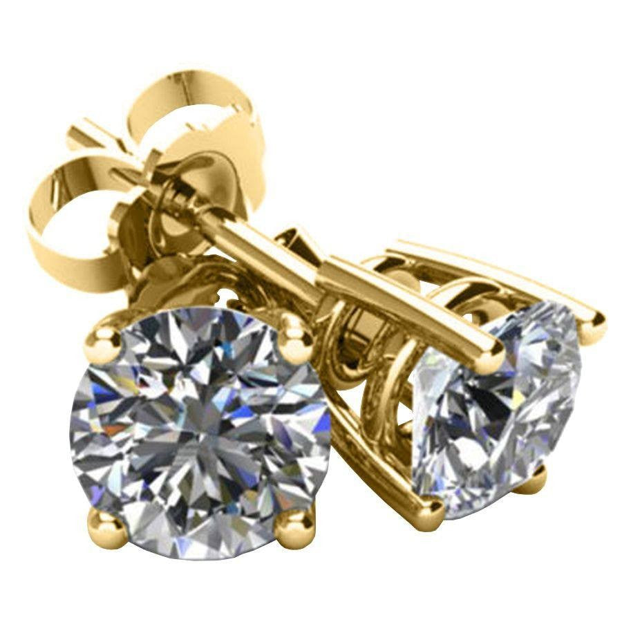 Diamond Stud Yellow Gold Basket Setting Earrings .4 TWC