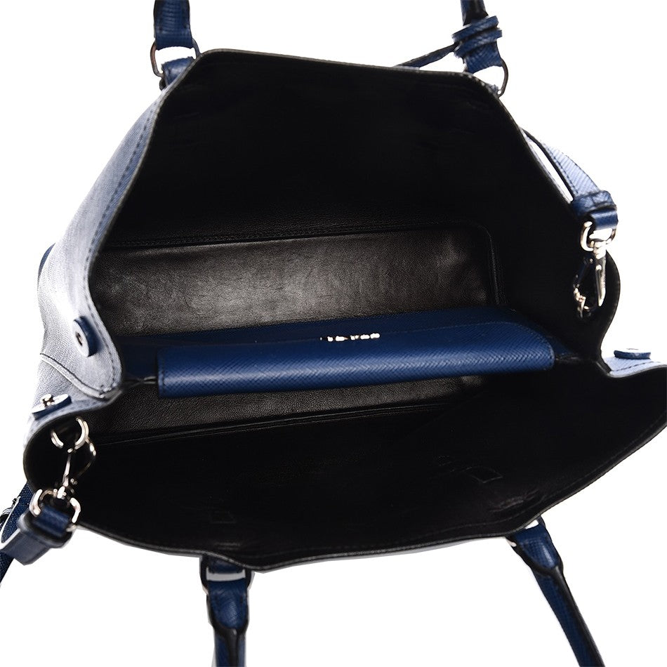 Prada Saffiano Cuir Double Medium Tote Bag in Blue