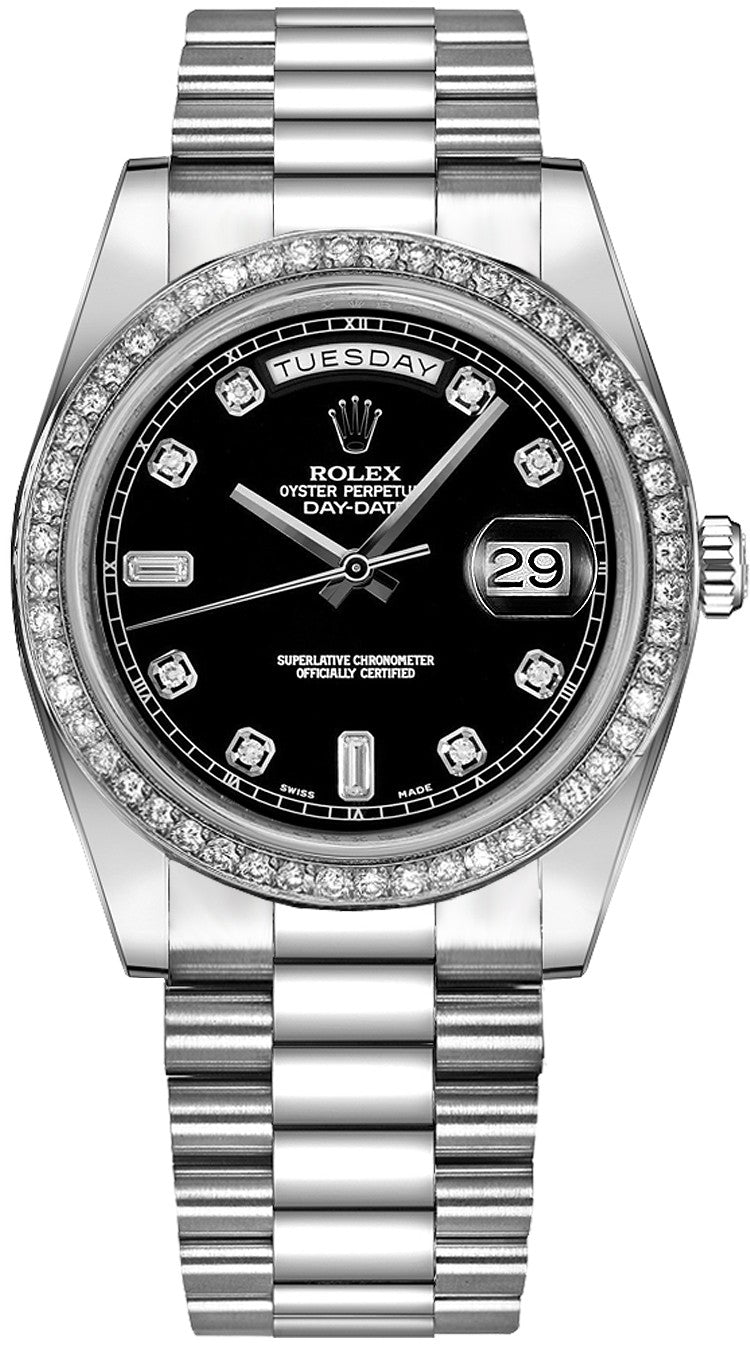 Rolex Day-Date 41 Black Diamond White Gold Watch 218349