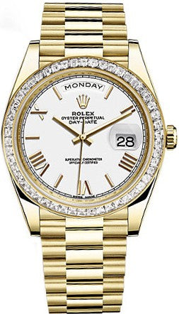 Rolex Day-Date 40 White Roman Numeral Dial Gold Watch 228398TBR-0033