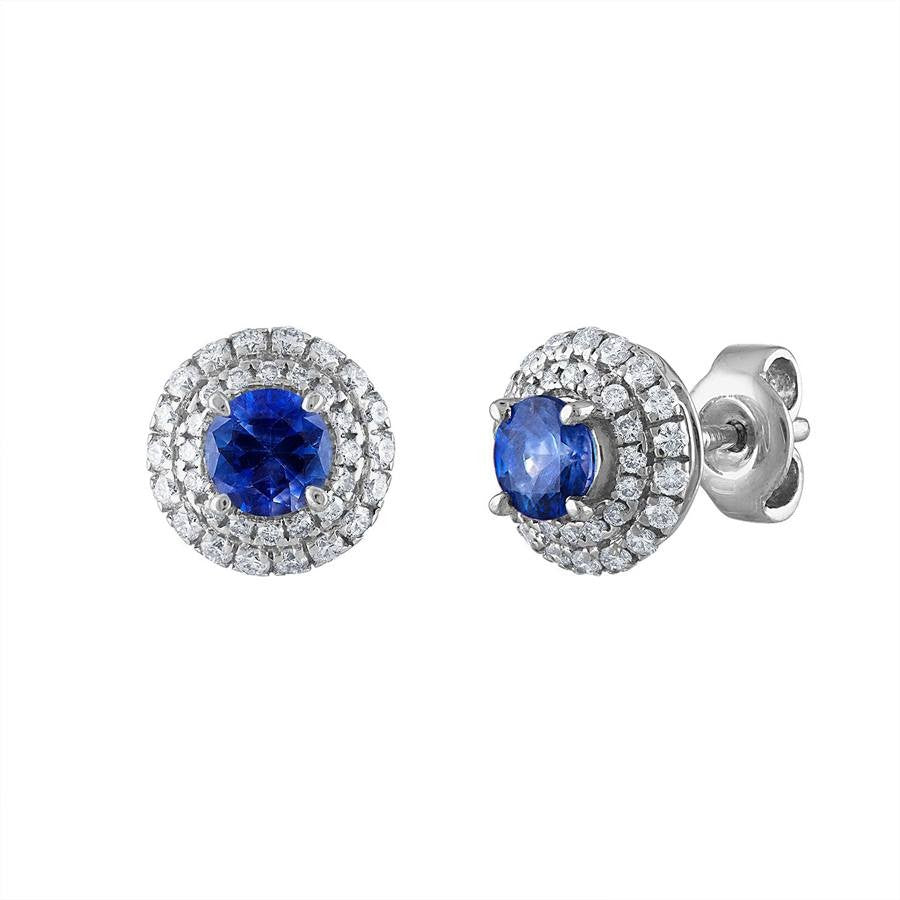 Diamond Blue Sapphire Earrings on 18k White Gold