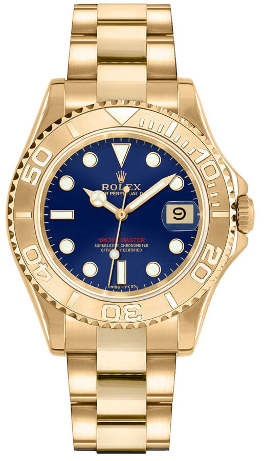 Rolex Yacht-Master 35 18k Yellow Gold Blue Dial Unisex Watch 68628