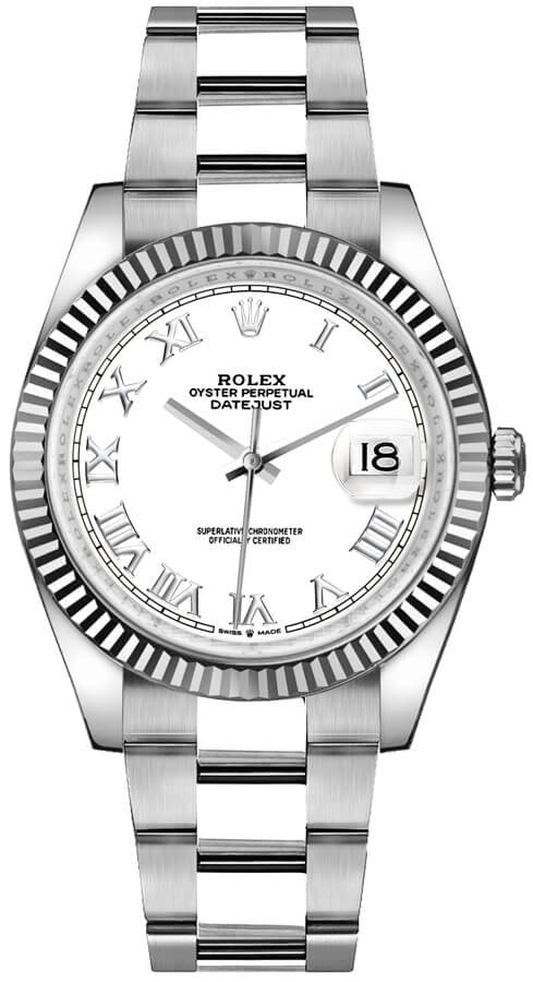 Rolex Datejust 36 18k White Gold Fluted Bezel Watch 126234-0026