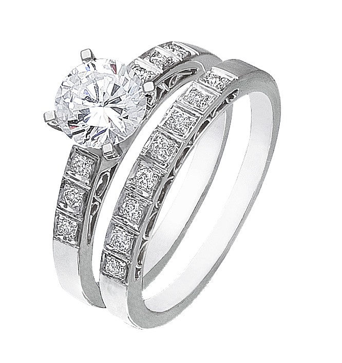 Diamond Wedding Ring Set, .21 Carat Diamonds on 14K White Gold
