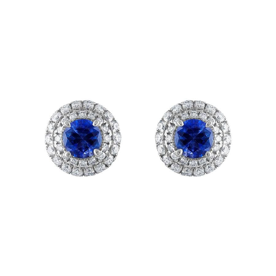 Diamond Blue Sapphire Earrings on 18k White Gold
