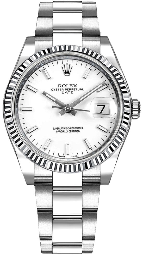 Rolex Oyster Perpetual Date 34 White Dial Women's Watch 115234-0003