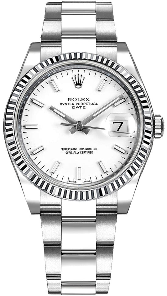 Rolex Oyster Perpetual Date 34 White Dial Women's Watch 115234-0003