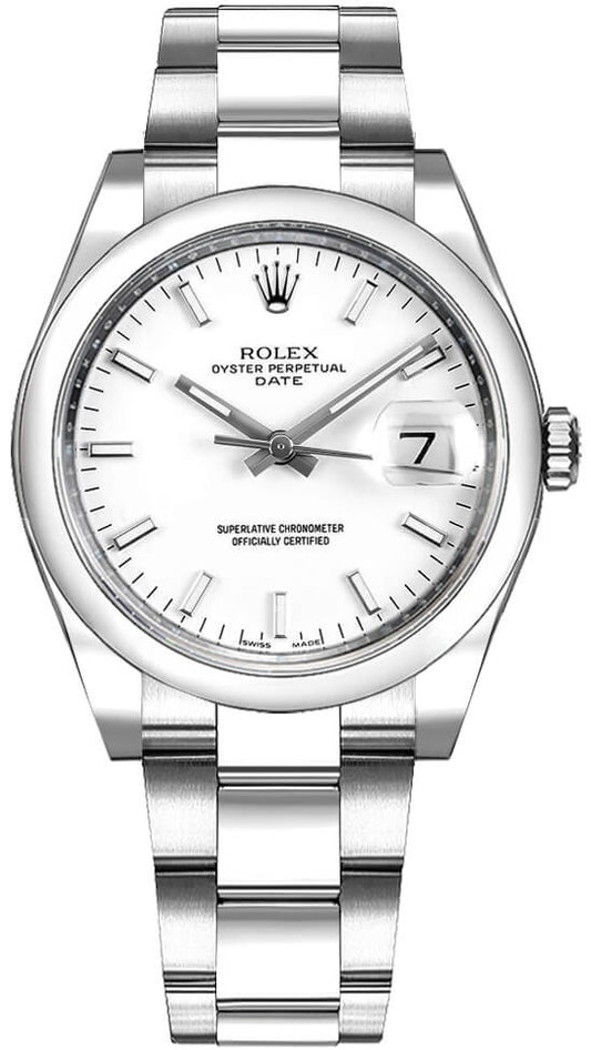 Rolex Oyster Perpetual Date 34 White Dial Luxury Watch 115200-0008