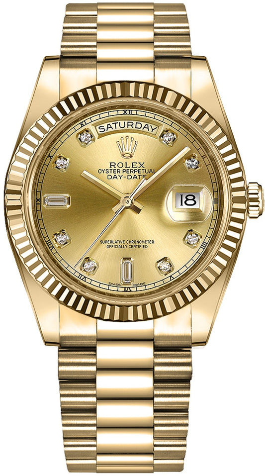 Rolex Day-Date 41 Champagne Diamond Dial Gold Men's Watch 218238