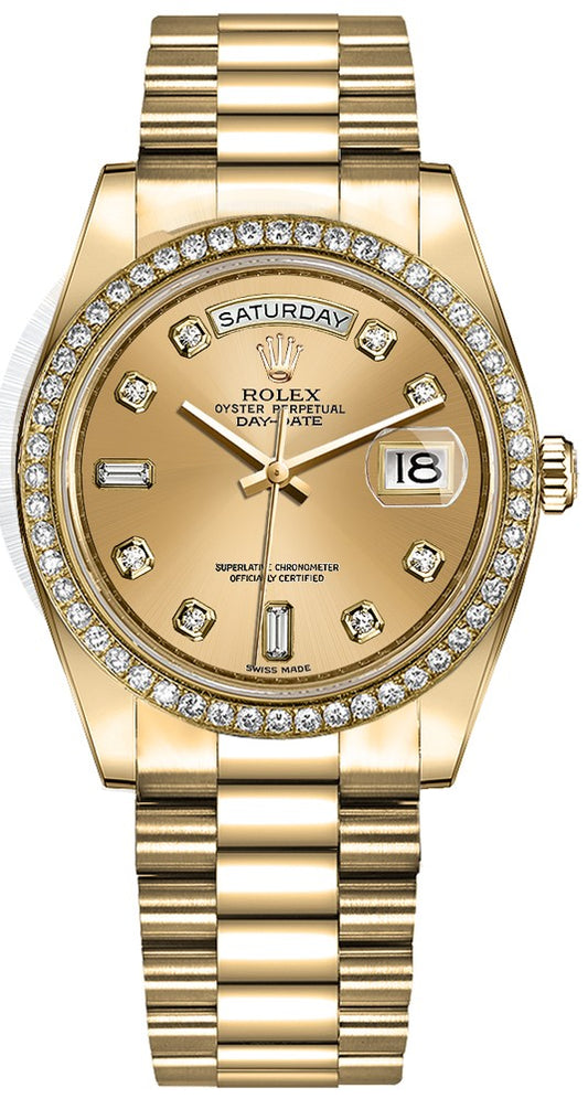 Rolex Day-Date Diamond Bezel Champagne Dial Women's Watch 128348RBR-0008