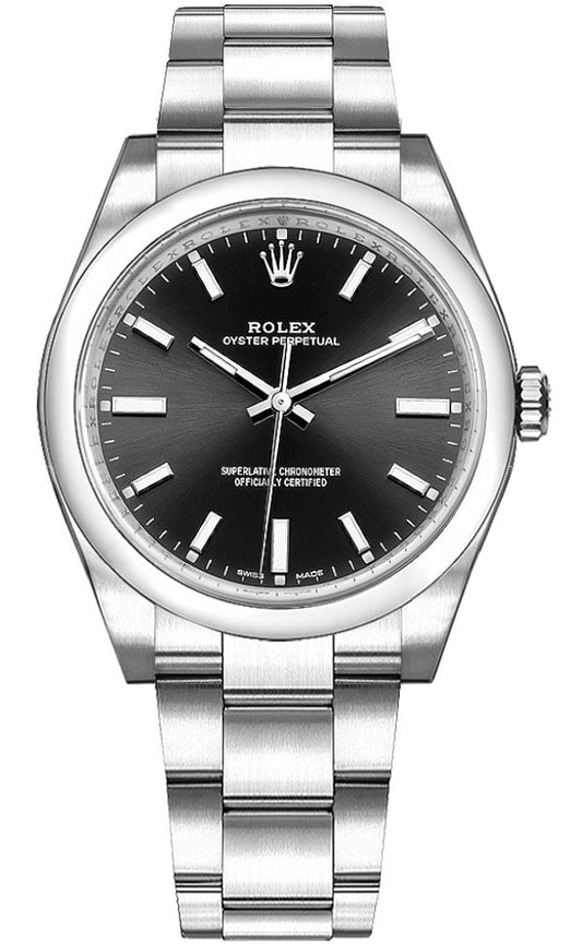Rolex Oyster Perpetual 34 Steel Black Dial Women's Watch 114200-0023