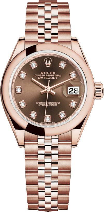 Rolex Lady-Datejust 28 Diamond Rose Gold Women's Watch 279165-0016