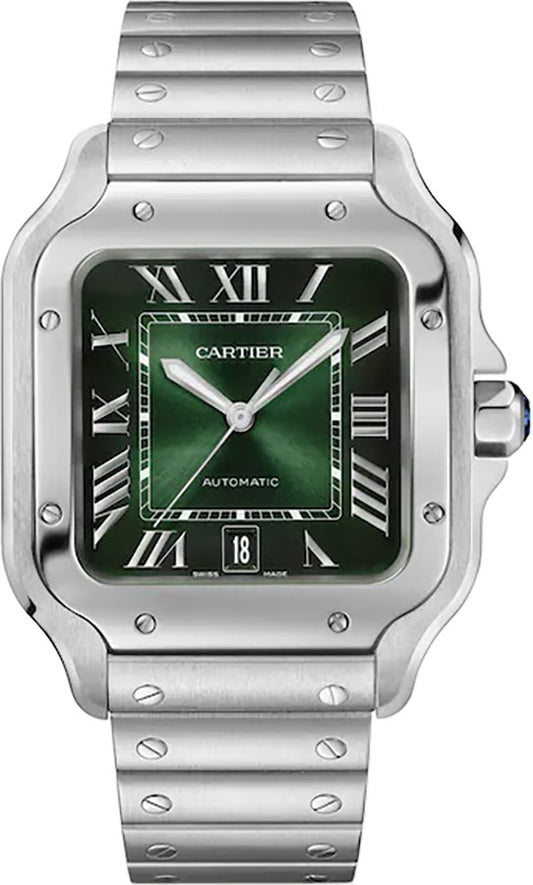 Cartier Santos Large Stainless Steel Green Dial Men's Watch WSSA0062