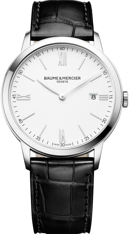 Baume & Mercier Classima White Dial Steel & Black Leather 40mm Men's Watch 10323