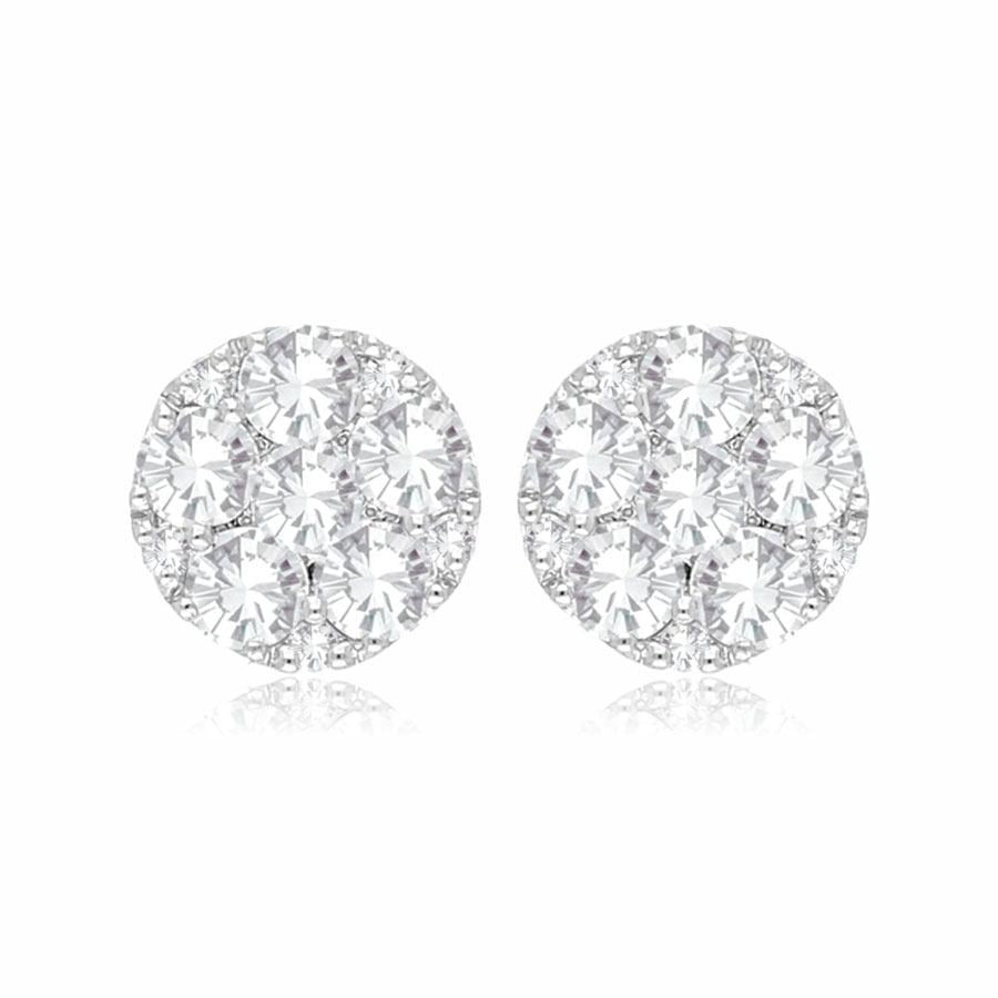 Diamond Cluster Earrings, 1.038 Carat on 14k White Gold ESV154W