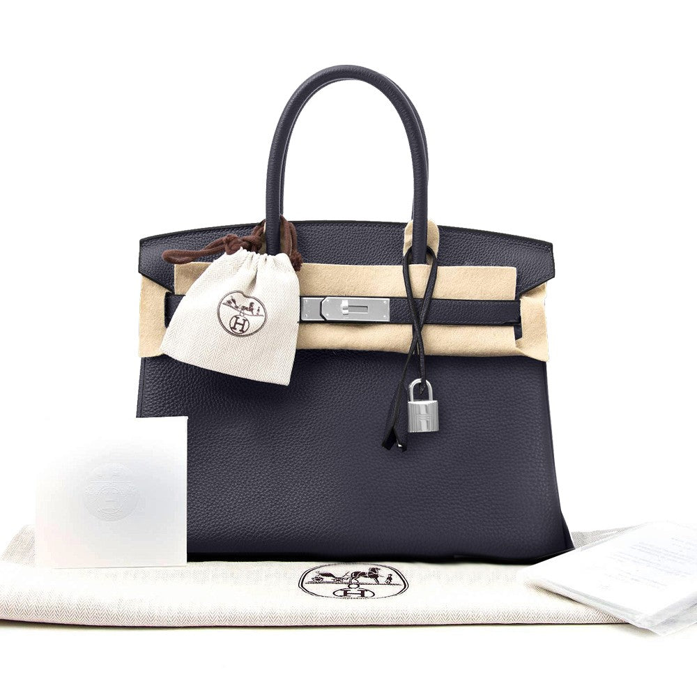 Hermes 30 Birkin Bag Blue Nuit Togo Handbag