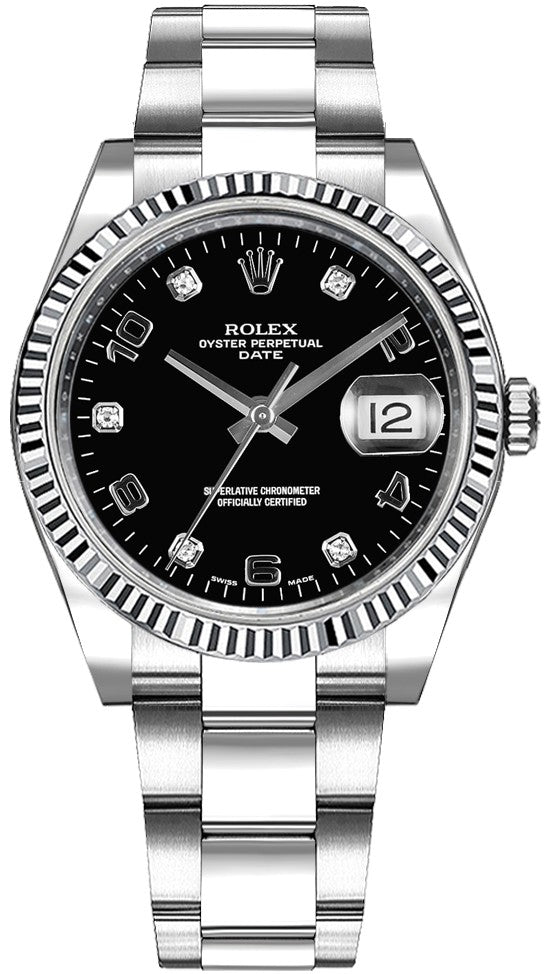 Rolex Oyster Perpetual Date 34 Black Diamond Dial Watch 115234-0011