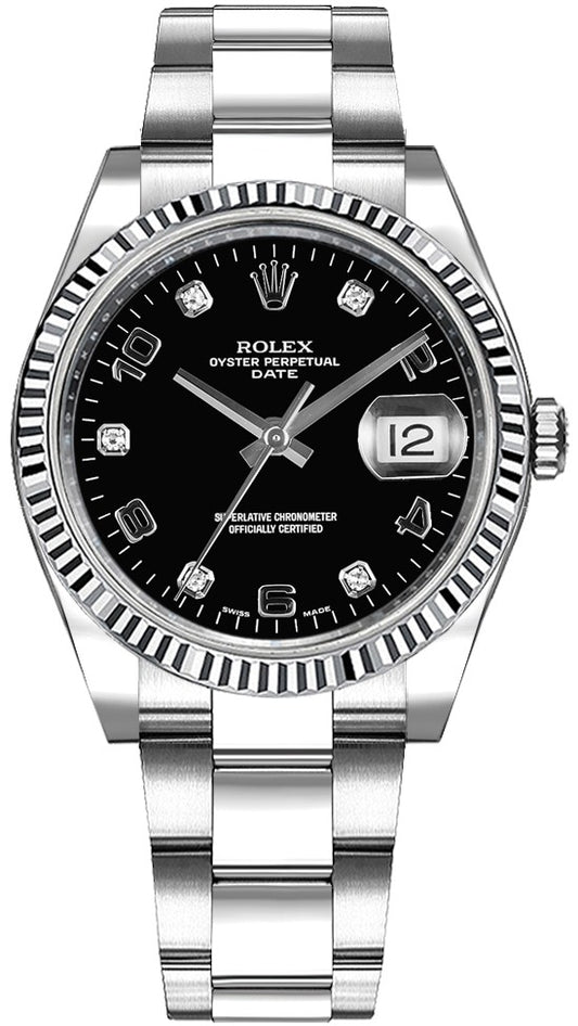 Rolex Oyster Perpetual Date 34 Black Diamond Dial Watch 115234-0011
