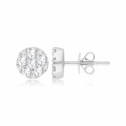 Diamond Cluster Earrings, 1.038 Carat on 14k White Gold ESV154W