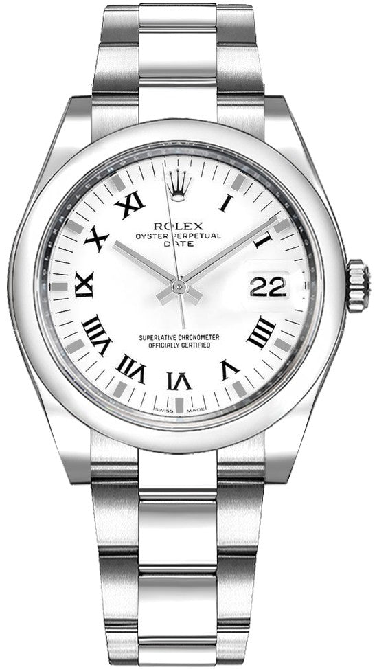 Rolex Oyster Perpetual Date 34 White Roman Numeral Dial Watch 115200