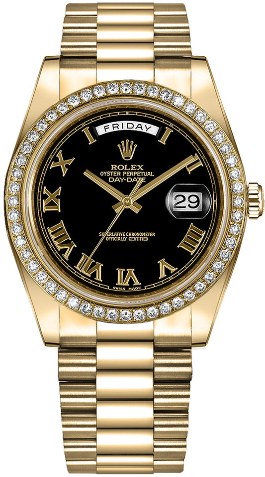 Rolex Day-Date 41 Black Roman Numeral Dial Gold Watch 218348